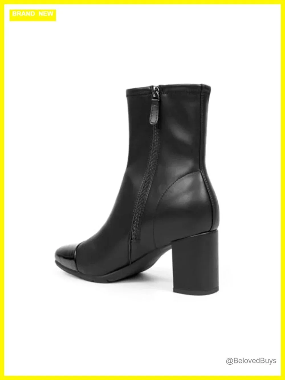 Faux Leather Ankle Boots Block Heel Zip Closure Ortholite Insole